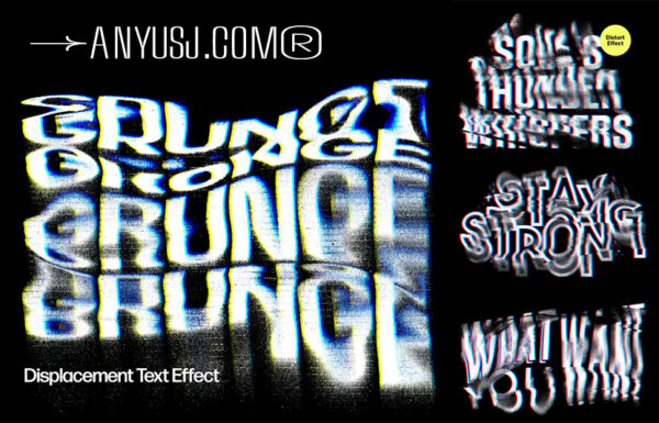 10款复古抽象故障艺术液体扭曲系列文本标题海报特效PSD样机合集Grunge Displacement Text Effects-第5969期-