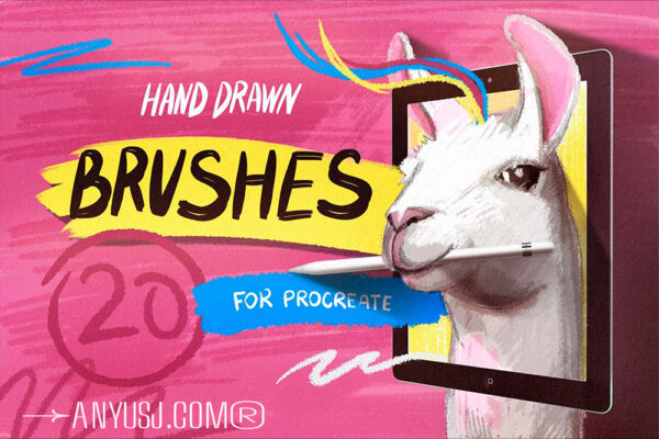 20款真实铅笔干刷记号笔泼墨海绵仿真系列Procreate插画绘画笔刷HAND-DRAWN BRUSHES FOR PROCREATE