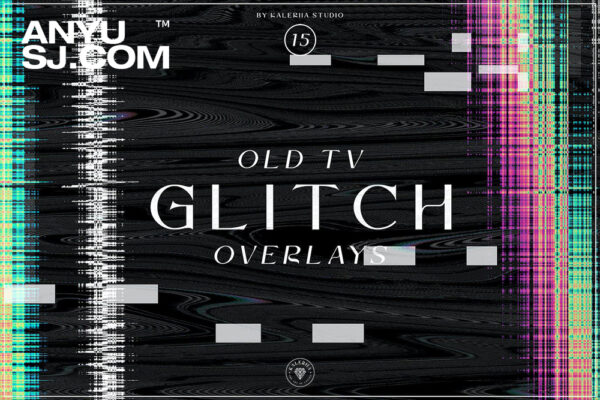 15款复古老式旧式TV电视机雪花像素信号失真故障背景叠加肌理Old TV Glitch Overlays