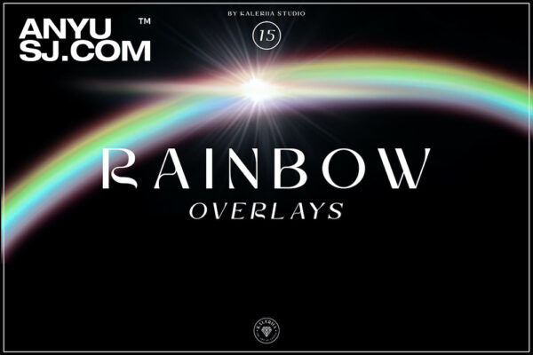 15款复古七彩彩虹云朵云彩光芒背景叠加PNG免扣设计元素Rainbow Overlays