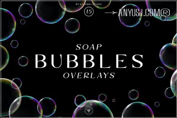 15款透明彩色高清肥皂泡气泡PNG叠加元素背景肌理套装Soap Bubbles Overlays
