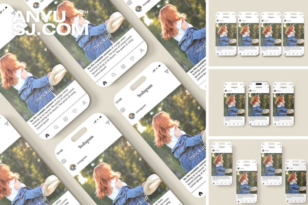 4款极简现代社交媒体手机UI应用APP海报排版设计展示PSD屏幕样机Social Media Mockup
