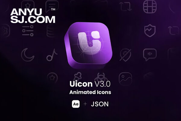 100款现代极简动态动画Icon图标AE/JSON模板套装Uicon V3.0 / Animated Icons