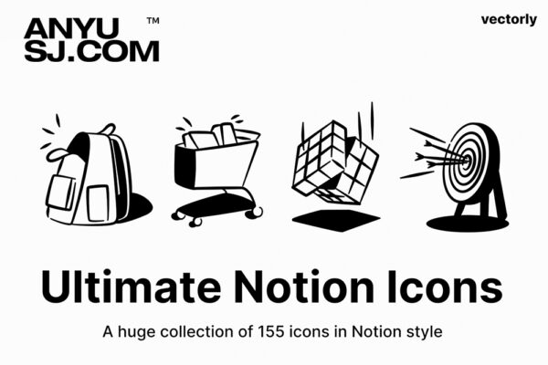155款趣味手绘网页UI幻灯片页面设计插画Icon图标矢量设计套装Ultimate Notion Icons-第5851期-