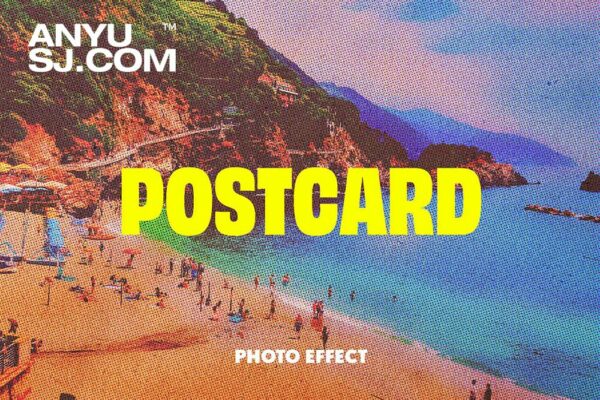 2款复古90年代质感半调颗粒磨损做旧照片PSD特效样机Vintage Halftone Postcard Photo Effect-第5917期-