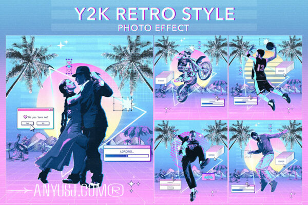复古趣味Y2K千禧年蒸汽波风格艺术Windows弹窗界面图形特效PSD海报样机Y2K Retro Style Photo effect