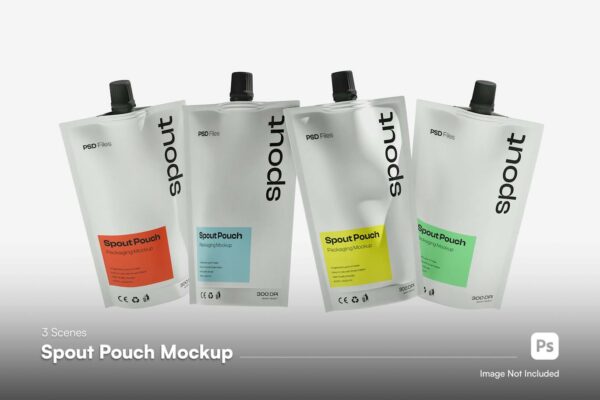 极简多功能吸嘴袋果冻带食品包装塑料袋自封袋PSD样机Spout Pouch Mockup