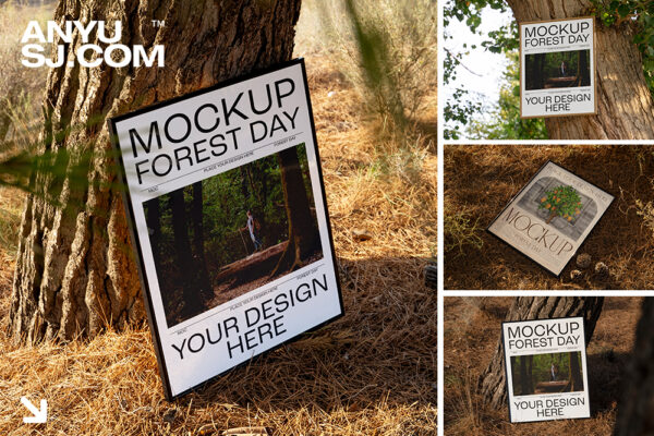 30款极简户外大自然场景相框画框艺术品画作海报广告设计展示PSD样机套装30 Forest Day Poster Mock-up With Nature-第6089期-
