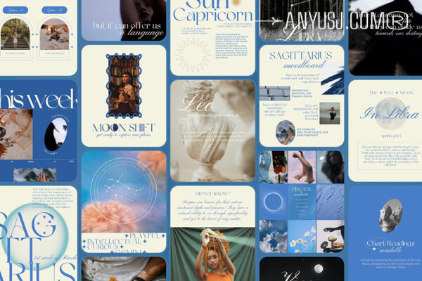 64款星座占星术INS极简优雅品牌社交媒体推广宣传主图详情排版Canva在线模板套装64 Astrology Canva Instagram Posts