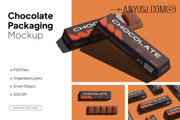 3款极简巧克力包装纸印花设计展示PSD样机Chocolate Packaging Mockup