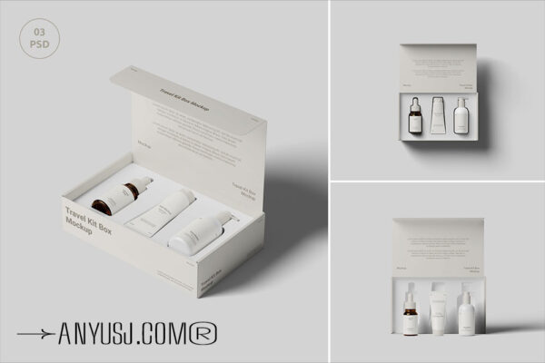 3款极简质感化妆品护肤品礼品盒礼盒包装盒PSD样机Cosmetic Packaging Mockups
