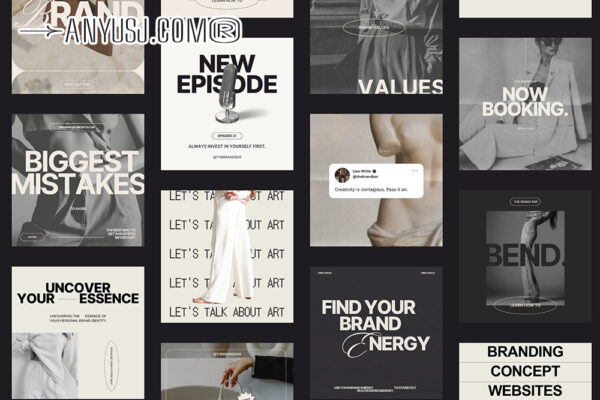 20款现代极简优雅INS风社交媒体小红书图文海报排版品牌推广Canva在线模板套装Instagram Studio template kit