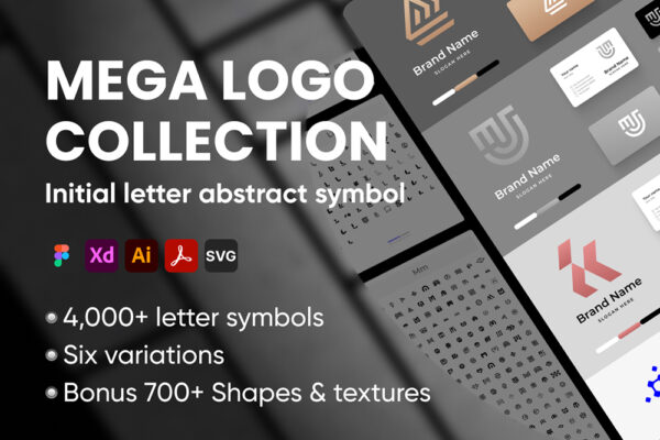 4000+多功能抽象字母符号形状logo企业品牌徽标图标AI矢量图形设计套装Mega Logo Collection-第6179期-