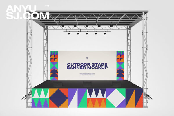 户外音乐节演出演唱会舞台背景墙背景板设计展示PSD样机Outdoor Stage Banner Mockup