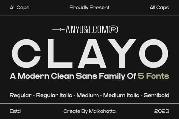 4款现代极简几何无衬线品牌排版标题英文字体Clayo – Modern Clean Sans Family-第6243期-