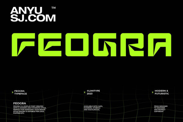 1款现代极简几何科技无衬线品牌排版标题英文字体Feogra-第6243期-