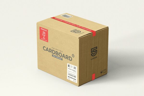 1款极简快递箱纸箱邮件包装箱子PSD样机Shipping Cardboard Box Mockup