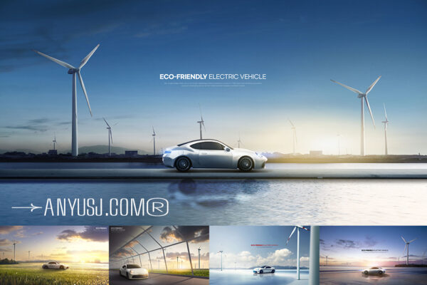 11款科技风力发电环保新能源汽车电车海报广告KV主视觉排版设计-第6394期-