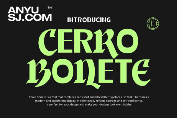 1款现代独特哥特式无衬线黑体结合西文排版标题字体Cerro Bonete