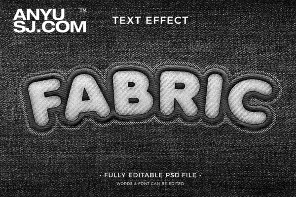 10款3D针织牛仔布料皮革刺绣logo文本徽标设计展示PSD样机Fabric text effect set-第6234期-