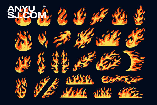 27款趣味手绘AI矢量火焰火苗火团燃烧插画插图Fire Flame Illustration