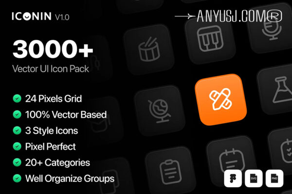 3000+现代极简多行业种类多功能UI网站页面图标icon矢量logo设计套装ICONIN – UI Icon Pack-第6350期-