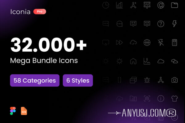 3200+巨量多风格多行业网页APP移动应用UI设计Icon图标logo插画SVG/Figma矢量设计套装Iconia Pro | 32,000+ Icons-第6333期-