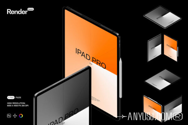 4款极简等距IPad极简屏幕界面UI壁纸桌面设计展示PSD样机Isometric iPad Mockups