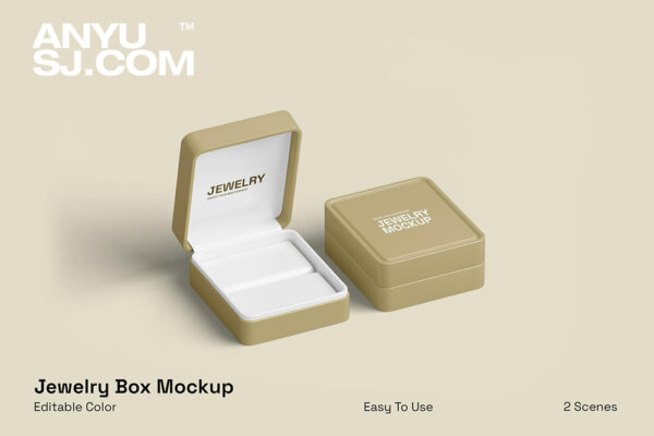 2款精致极简珠宝首饰戒指礼品盒翻盖包装盒珠宝盒PSD样机Jewelry Box Mockup