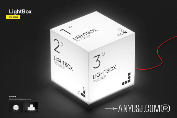 2款现代极简立方体灯箱发光广告牌logo徽标设计展示PSD样机Lightbox Mockup