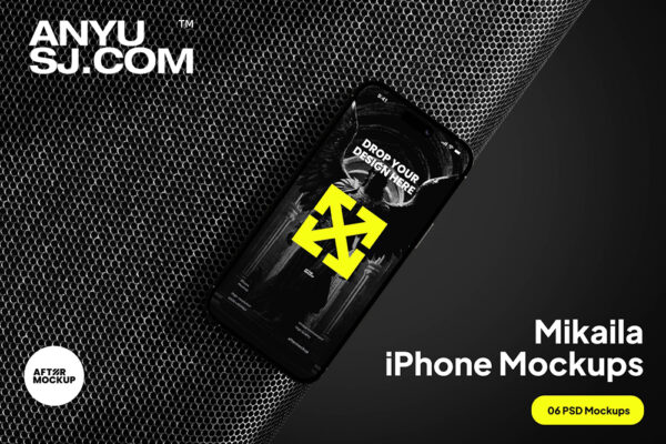 6款极简工业风IPhone苹果手机UI屏幕广告海报设计展示PSD样机Mikaila iPhone Mockups-第6371期-
