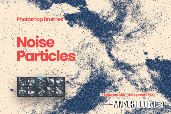 10款复古颗粒噪点PS笔刷背景PNG叠加肌理套装Noise Particle Photoshop Brushes