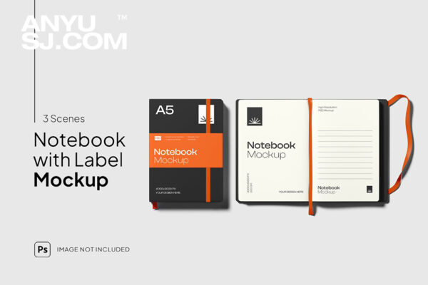 3款极简现代多功能笔记本记事簿草稿本封面内页设计展示PSD样机Notebook Mockup