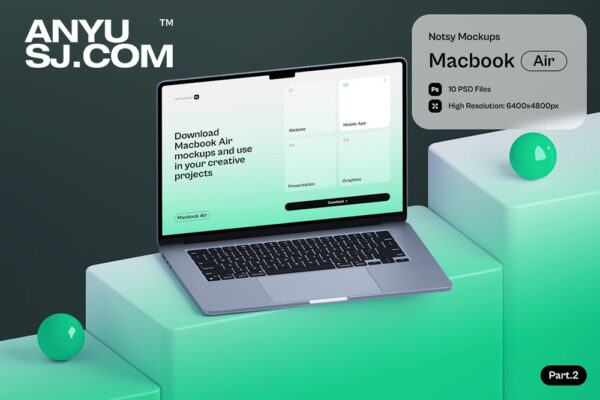 10款现代极简MacBook Air笔记本电脑UI界面APP广告设计作品集展示PSD样机套装Notsy – Macbook Air Mockups Part.2-第6323期-