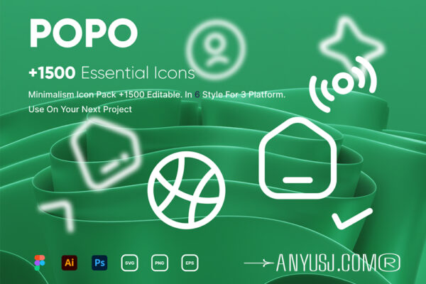 1500+现代可爱极简多种类行业Icon图标logo徽标插图矢量设计套装POPO Iconset +1500 Essential Icons-第6236期-