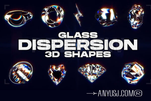 9款3D透明全息玻璃抽象几何钻石闪电透明动画旋转图形MOV视频素材Pack Of Rotating 3D Glass Shapes On Alpha Loop-第6359期-