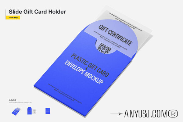 3款极简质感礼品卡贺卡信封邀请函纸质卡夹PSD包装样机Slide Gift Card Holder Mockup