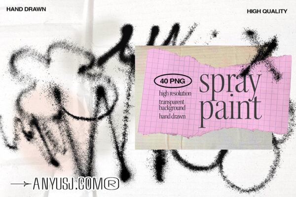 【素材预告】40款涂鸦喷漆手绘街头艺术抽象图案符号线条PNG免扣元素套装Spray Paint Graffiti PNG Elements-第6383期-