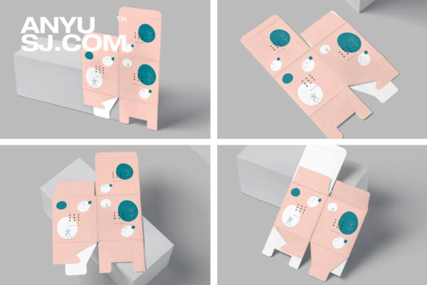 4款极简纸盒展开图刀图包装设计展示PSD样机Unfolded Square Box Mockups