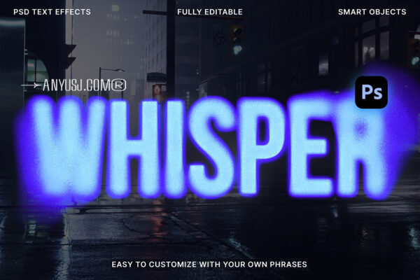 5款酸性颗粒扩散渐变流体标题文本logo特效PSD样机Whisper – Creative Text Effects