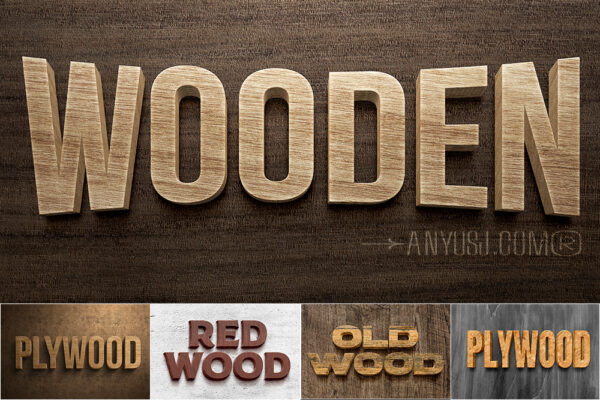 22款3D立体树木木头原木木板文本标题logo徽标特效PSD样机合集Wooden Text Effect-第6331期-