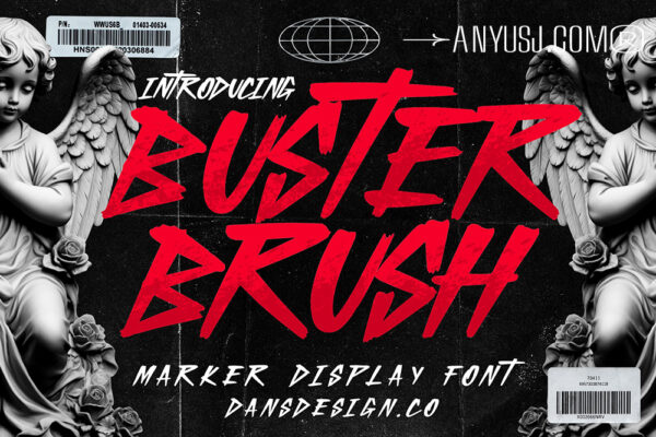 复古朋克摇滚摇滚音乐街头艺术手写抽象连笔标题排版西文字体Buster Brush Modern Marker Display F-第6558期-