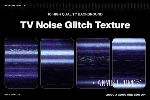 10款复古旧电视信号失真抽象扭曲故障雪花背景肌理纹理叠加图片设计套装10 TV Noise Glitch Texture