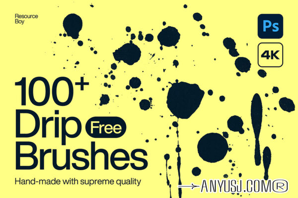 100款可商用墨滴颜料飞溅泼洒图形PS高清印章笔刷设计套装100+ Drip Photoshop Brushes