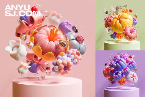 30款3D抽象艺术花朵花卉舞台背景图片壁纸设计套装3d photo flowers-第6445期-
