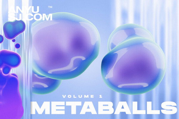59款3D立体抽象金属流体镀铬液体粒子球体PNG免扣元素背景图片设计套装Metaballs: Volume 1-第6571期-
