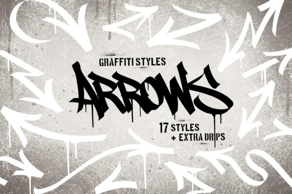 17款涂鸦街头艺术风格箭头喷漆AI矢量图形Graffiti Styles Arrows