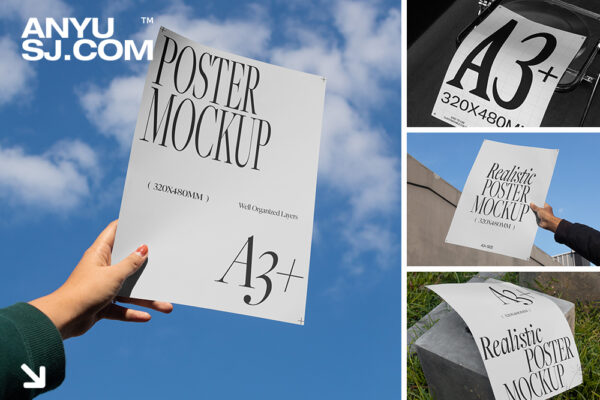 9款极简现代A3海报传单单页纸张设计展示PSD样机A3 Poster Mockups-第6625期-