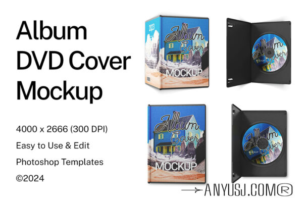 2款极简音乐专辑唱片CD光盘DVD影片软件塑料包装盒PSD样机Album DVD Cover Mockup