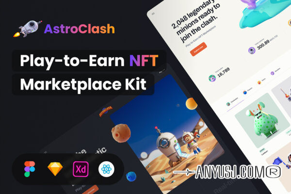 400+现代极简NFT数字货币市场APP电脑网页应用网站页面组件UI设计套件AstroClash: Play-to-Earn NFT Marketplace Kit-第6610期-